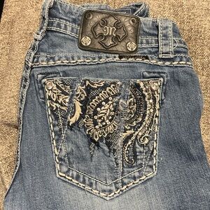 Miss Me Blue Embroidered Pocket Bootcut Jeans